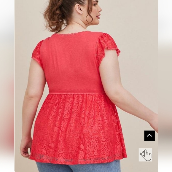 Plus Size 5X Torrid Womens Babydoll Super Soft V-Neck Lace Trim pink shirt top - Picture 3 of 7